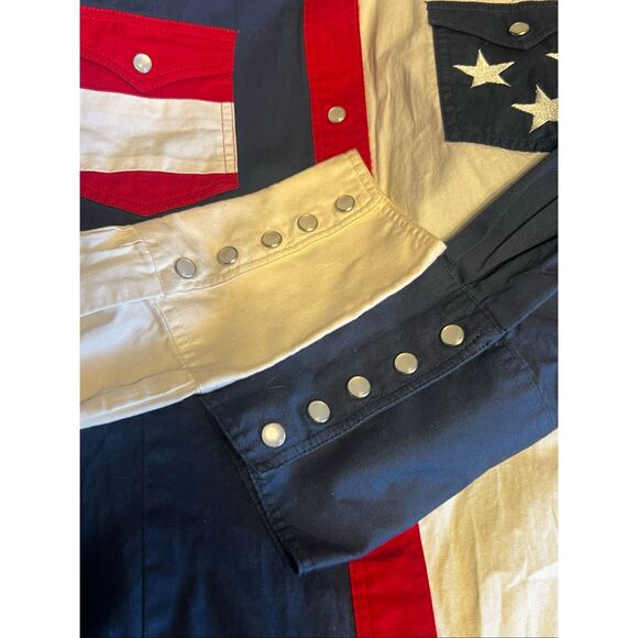 Roper Mens Medium Pearl Snap Flag Shirt Western Cowboy Red White Blue equestrian - Picture 5 of 6
